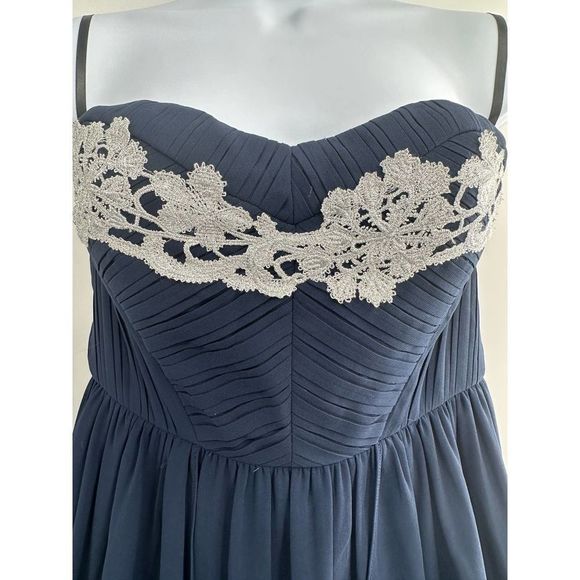 Minuet Navy Women Embellished Sweetheart Fit and Flare Chiffon Mini Dress Small‎ - Picture 4 of 9